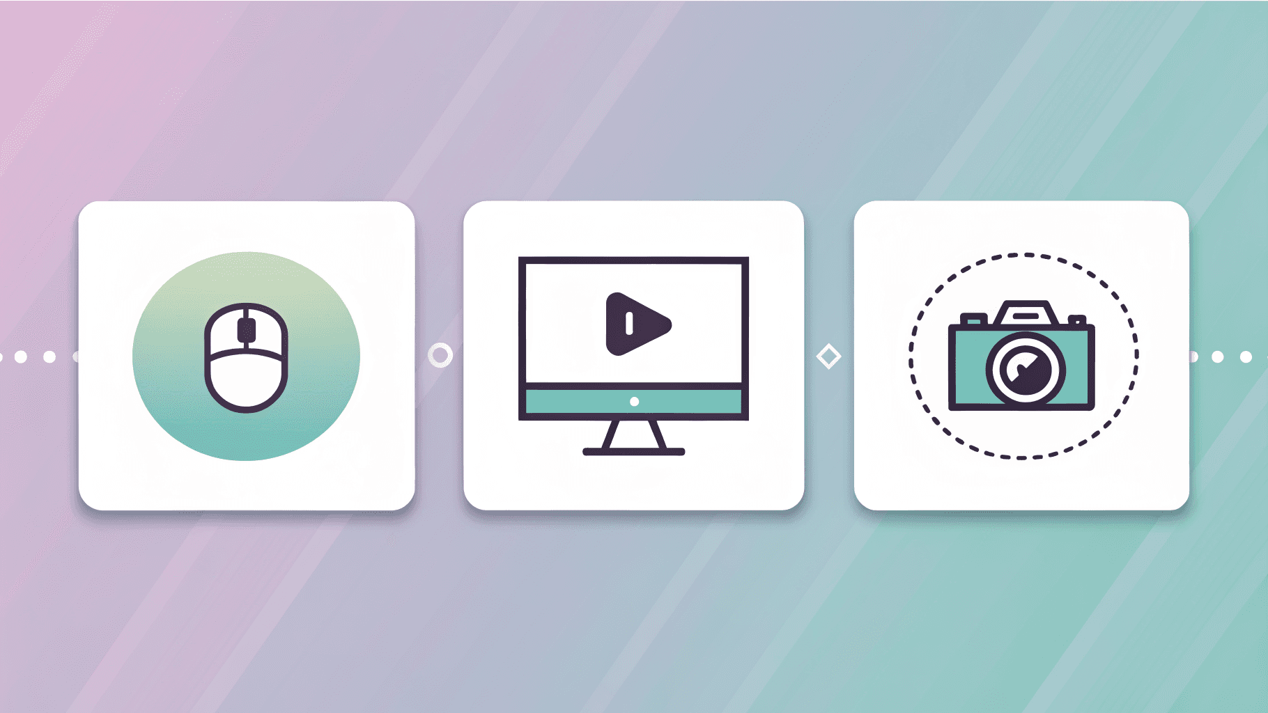 Three mode tiles under one cursor: Screen, Screen + camera, Camera