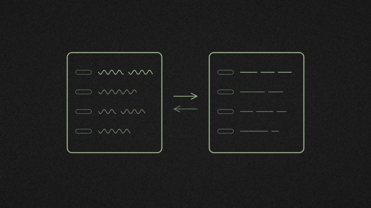 Caption lines with a language swap arrow between them in muted line-art
