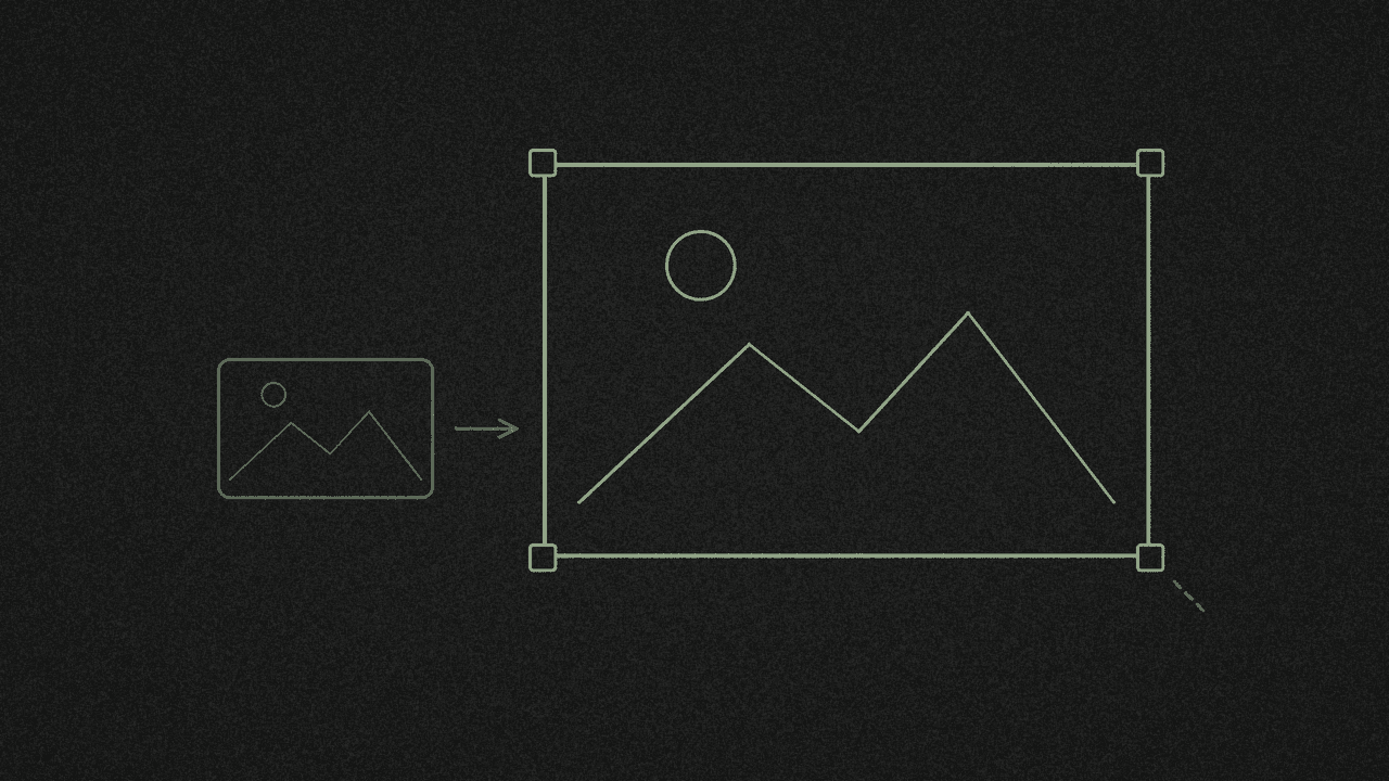 One photo shown at two sizes with resize handles on the corners in muted line-art